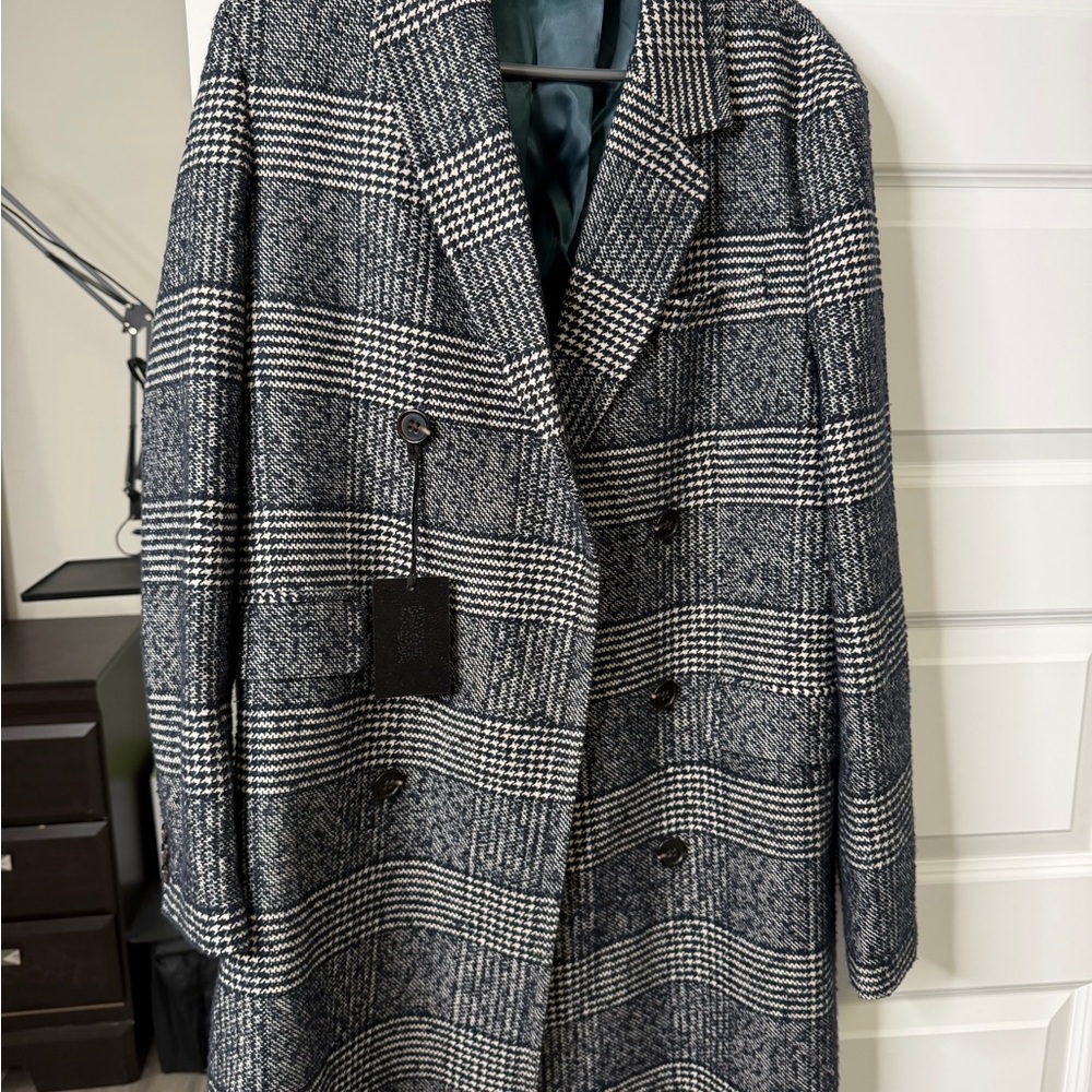 River Island Black & White Glen Plaid Wool Coat
